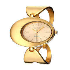 WEIQIN Women Brand Watch Waterproof Rome Style Oval Gold-Tone Hollow Out Bangle Bracelet Watches Fashion Dress Ladies Wristwatch