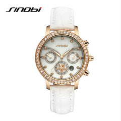 SINOBI Top Luxury Rhinestone Fashion Gold Watch Women Watches Leather Strap Auto Date Quartz Watch Lady Hour relogio feminino