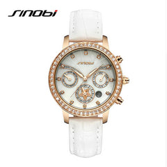 SINOBI Top Luxury Rhinestone Fashion Gold Watch Women Watches Leather Strap Auto Date Quartz Watch Lady Hour relogio feminino