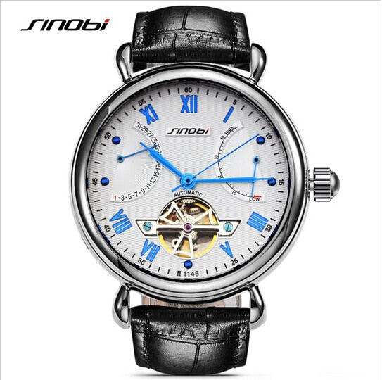 SINOBI Top Luxury Skeleton Watch Sapphire Crystal Mechanical Watch Men Watch Fashion Wrist watches Clock saat relogio masculino