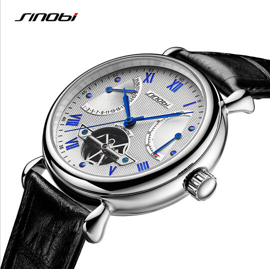 SINOBI Top Luxury Skeleton Watch Sapphire Crystal Mechanical Watch Men Watch Fashion Wrist watches Clock saat relogio masculino