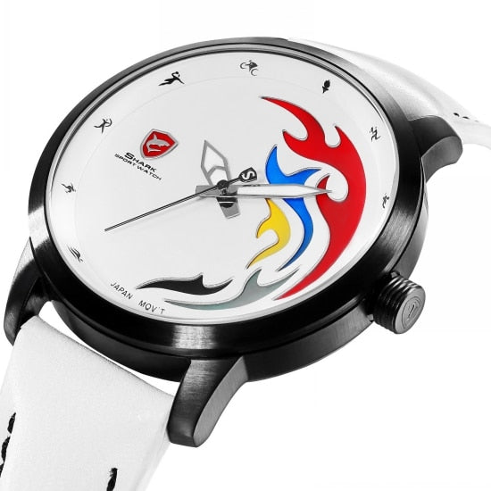 SHARK Sport Watch Mens Limited Edition Rio Brazil Games Black Face Flame Genuine Leather Relogio Olive Back Quartz-watch /SH516