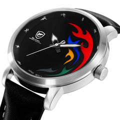 SHARK Sport Watch Mens Limited Edition Rio Brazil Games Black Face Flame Genuine Leather Relogio Olive Back Quartz-watch /SH516