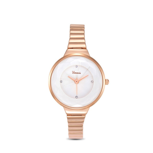 Viennois Brand Fashion Quartz Watch Rose Gold Women Wristwatch Luxury Steel Clock Bracelet
