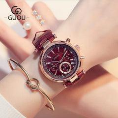 GUOU Top Brand Wrist Watch Women Watches Auto Date Ladies Watch Leather Women's Watches Clock kol saati montre femme reloj mujer