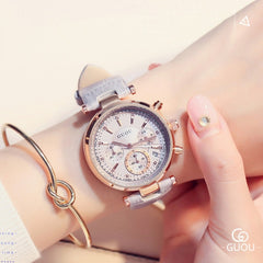 GUOU Top Brand Wrist Watch Women Watches Auto Date Ladies Watch Leather Women's Watches Clock kol saati montre femme reloj mujer