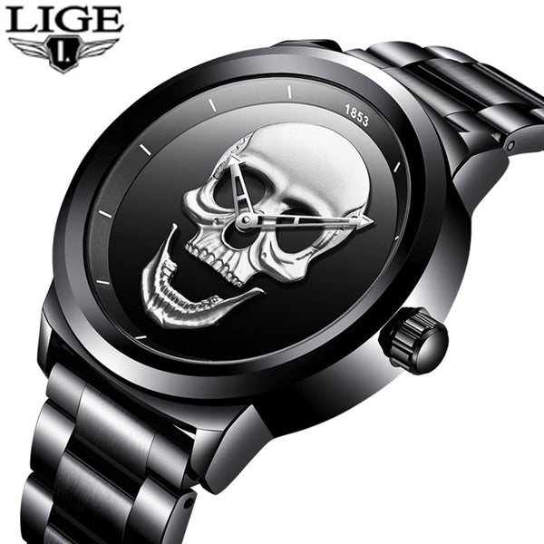 Relogio Masculino Mens Watches 2018LIGE Top Brand Luxury Men's Skull Watch Men's Military Waterproof Sports Watch Quartz Clock