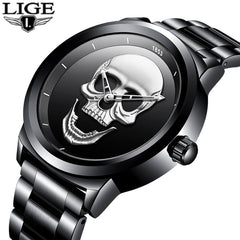 Relogio Masculino Mens Watches 2018LIGE Top Brand Luxury Men's Skull Watch Men's Military Waterproof Sports Watch Quartz Clock