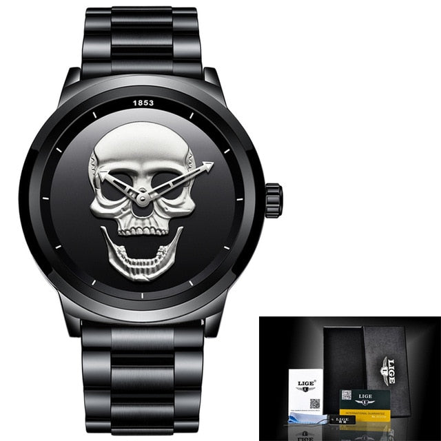 Relogio Masculino Mens Watches 2018LIGE Top Brand Luxury Men's Skull Watch Men's Military Waterproof Sports Watch Quartz Clock
