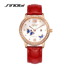 SINOBI Fashion Butterfly Women's Watches Luxury Rhinestone Watch Women Watches Leather Strap Clock relogio feminino reloj mujer