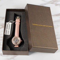 FORSINING Automatic Watch Women Fashion Mechanical Self Wind Diamond Watch Elegant Leather Bracelet Watches Relogio Femenino