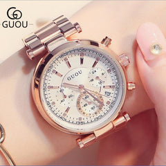 GUOU Top Brand Luxury Rose Gold Watch Women Watches Fashion Women's Watches Ladies Watch Clock relogio feminino montre femme