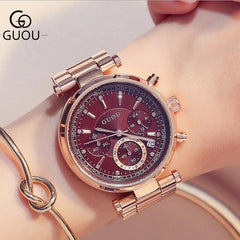 GUOU Top Brand Luxury Rose Gold Watch Women Watches Fashion Women's Watches Ladies Watch Clock relogio feminino montre femme