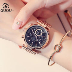 GUOU Top Brand Luxury Rose Gold Watch Women Watches Fashion Women's Watches Ladies Watch Clock relogio feminino montre femme