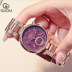 GUOU Top Brand Luxury Rose Gold Watch Women Watches Fashion Women's Watches Ladies Watch Clock relogio feminino montre femme