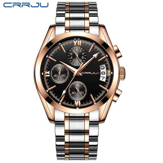 Crrju Fashion Mens Watches Top Brand Luxury Quartz Clock Sport Watch Men Full Steel Business Waterproof Watch Relogio Masculino
