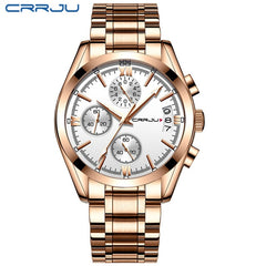 Crrju Fashion Mens Watches Top Brand Luxury Quartz Clock Sport Watch Men Full Steel Business Waterproof Watch Relogio Masculino