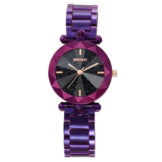 WEIQIN Brand Fashion Atmosphere Star Watch Purple Steel Belt Personality Waterproof Quartz Female Watch