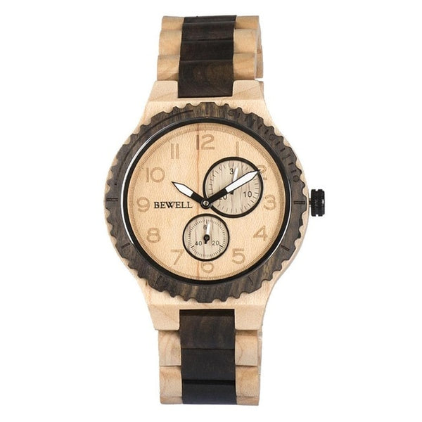 Men Fashion Wood Band Round Analog Pointer Easy To Read Quartz Wrist Watch Bracelet Complete Schedule Bangle