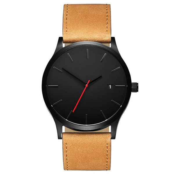 Men Fashion Artificial Leather Wristband Ultra-thin Round Dial 4cm/1.57inch Quartz Pin-Buckle Watch Casual