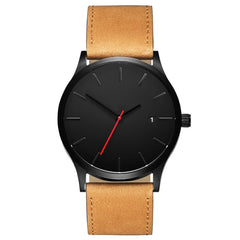 Men Fashion Artificial Leather Wristband Ultra-thin Round Dial 4cm/1.57inch Quartz Pin-Buckle Watch Casual