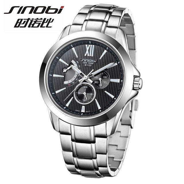 SINOBI Sport Watch Men Watch Mens Watches Top Brand Luxury Waterproof Men's Watch Full Steel Clock reloj hombre erkek kol saati