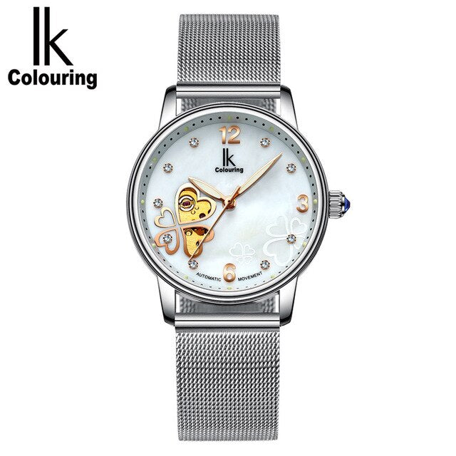 Lucky 2019 Clover New Fashion Genuine Leather Womens Watch OL Lady Diamond Automatic Mechanical Watches Women Reloj femenino