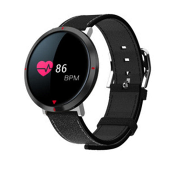 S2 0.96 Inch Round Dial PU Leather Men Women Smart Wristband Heart Rate Blood Pressure Pedometer Smartband Health Tracker