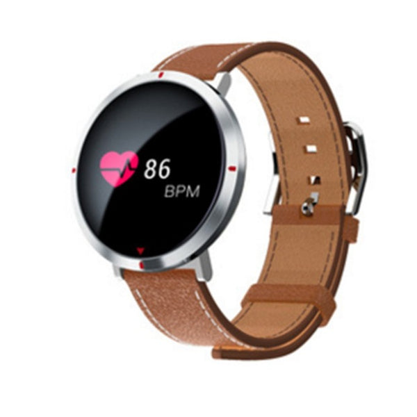 S2 0.96 Inch Round Dial PU Leather Men Women Smart Wristband Heart Rate Blood Pressure Pedometer Smartband Health Tracker