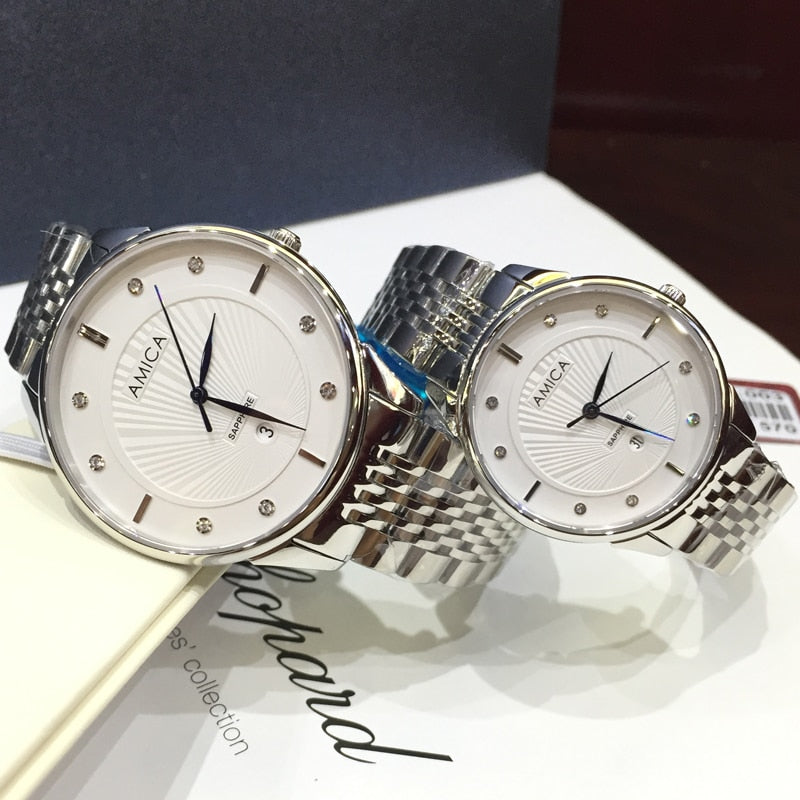 AMICA Luxury Brand 2019 New Fashion Full Steel Lovers Watches Waterproof Business Quartz Watch Men Watch Women Watch