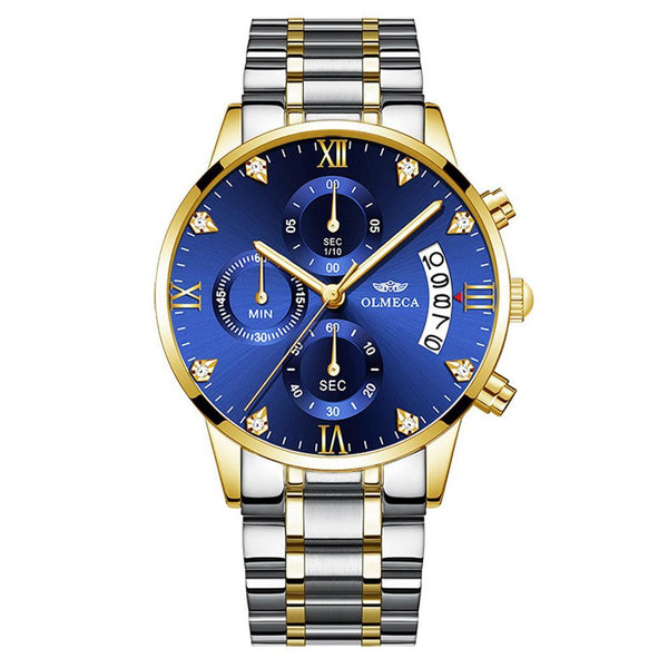 Men Business Casual Alloy Quartz Waterpoof Round Bracelet Clasp Multifunction Watch 30 Meters