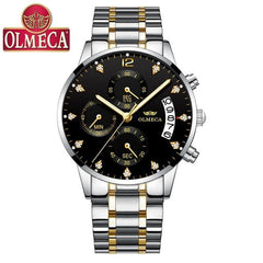 Men Business Casual Alloy Quartz Waterpoof Round Bracelet Clasp Multifunction Watch 30 Meters