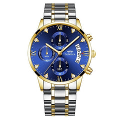 Men Business Casual Alloy Quartz Waterpoof Round Bracelet Clasp Multifunction Watch 30 Meters