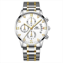 Men Business Casual Alloy Quartz Waterpoof Round Bracelet Clasp Multifunction Watch 30 Meters