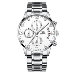 Men Business Casual Alloy Quartz Waterpoof Round Bracelet Clasp Multifunction Watch 30 Meters
