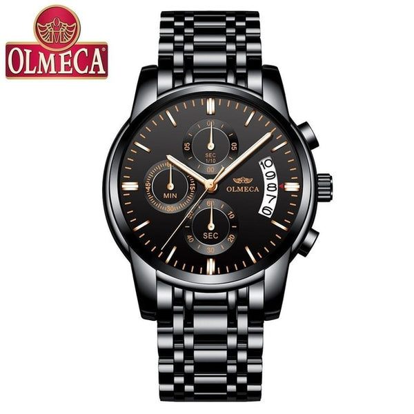 Men Business Casual Alloy Quartz Waterpoof Round Watch Push Button Hidden Clasp 30 Meters