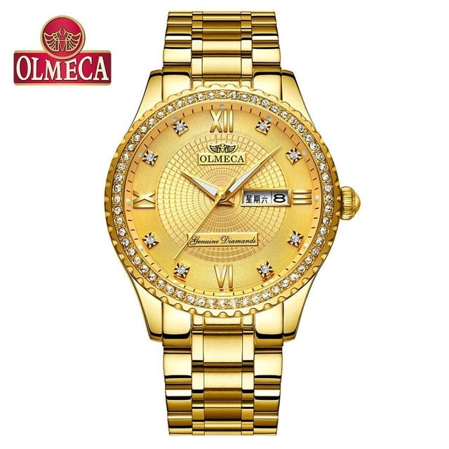 Men Business Casual Alloy Quartz Rhinestone 30 Meters Round Luminous, Waterproof, Week Waterpoof Watch
