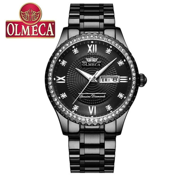 Men Business Casual Alloy Quartz Rhinestone 30 Meters Round Luminous, Waterproof, Week Waterpoof Watch