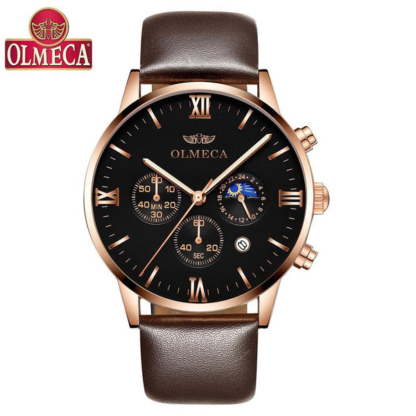 Men Business Casual Quartz Waterpoof Multifunction Stainless Steel Buckle 30 Meters Watch Round
