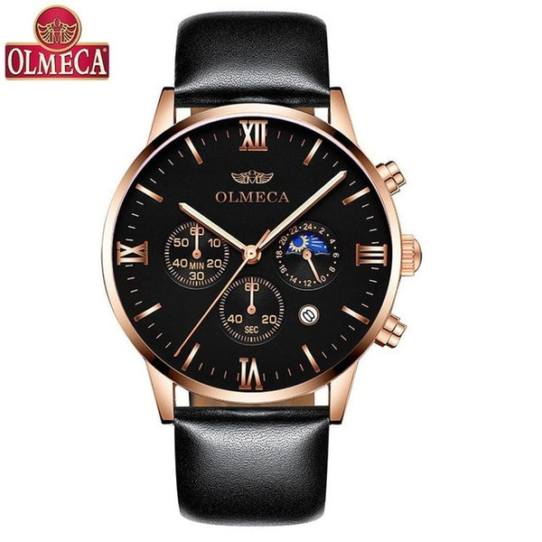 Men Business Casual Quartz Waterpoof Multifunction Stainless Steel Buckle 30 Meters Watch Round
