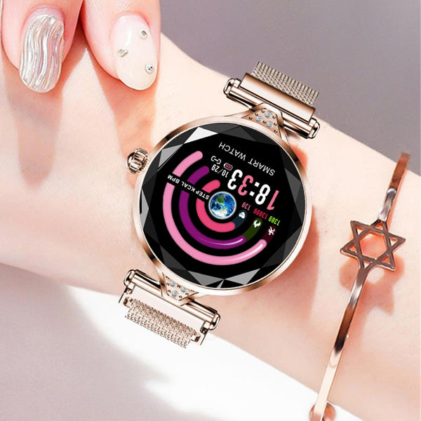 MNWT Luxury Rose Gold Smart Watch Women Smart Bluetooth Electronics Heart Rate Blood Pressure Monitor Fitness Tracker Smartwatch