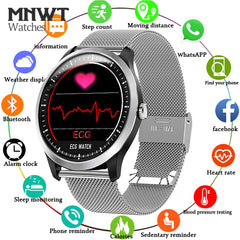 MNWT Men Smartwatch ECG PPG Electrocardiograph Display Heart Rate Monitor Blood Pressure Fitness Tracker Smart Sports Watch +Box