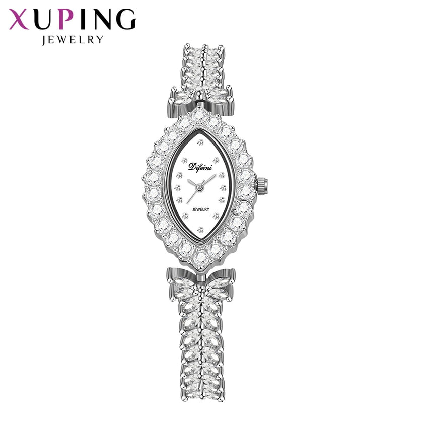 Xuping Women Watches Flower Style Luxury White Synthetic Cubic Zirconia Wedding Gifts Leaves Euoprean Style Quartz Watch 00002